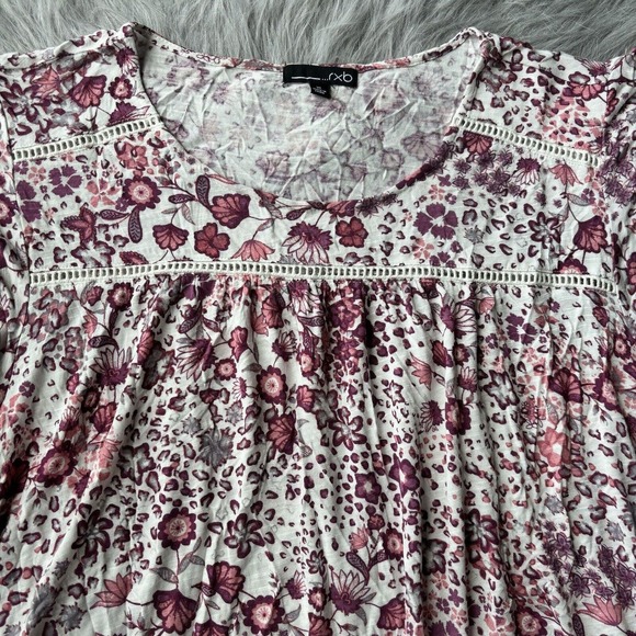 RXB Blouse Sz XL Cream Pink Floral Scoop Neck Short Flutter Sleeve Top Summer - Picture 3 of 8